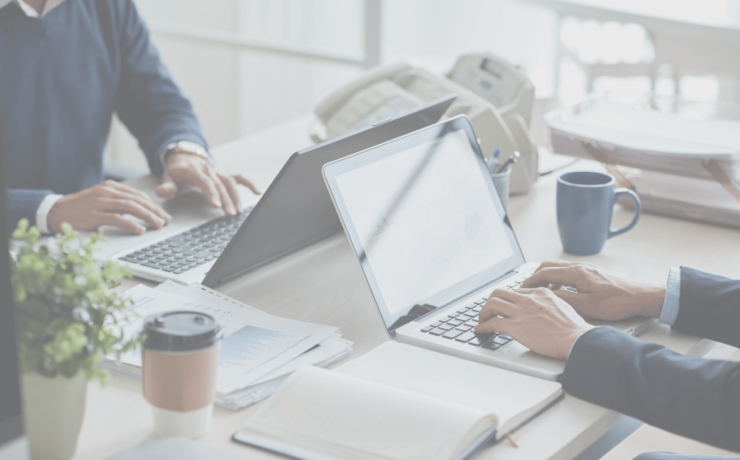 business people working at common desk